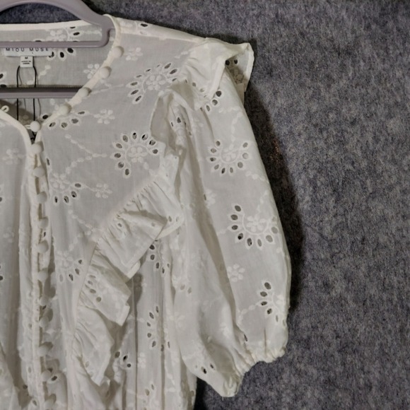 Miou Muse Dress M Florence Embroidered Eyelet Ruffle Button coastal Beach Boho - Picture 4 of 13